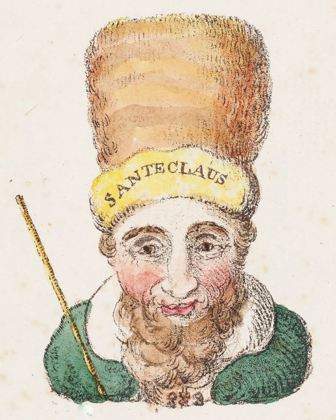 Santeclaus en verde en un poema ilustrado anónimo de 1821.