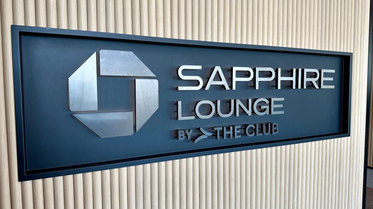Chase Sapphire Lounge sign in Boston Logan International Airport.