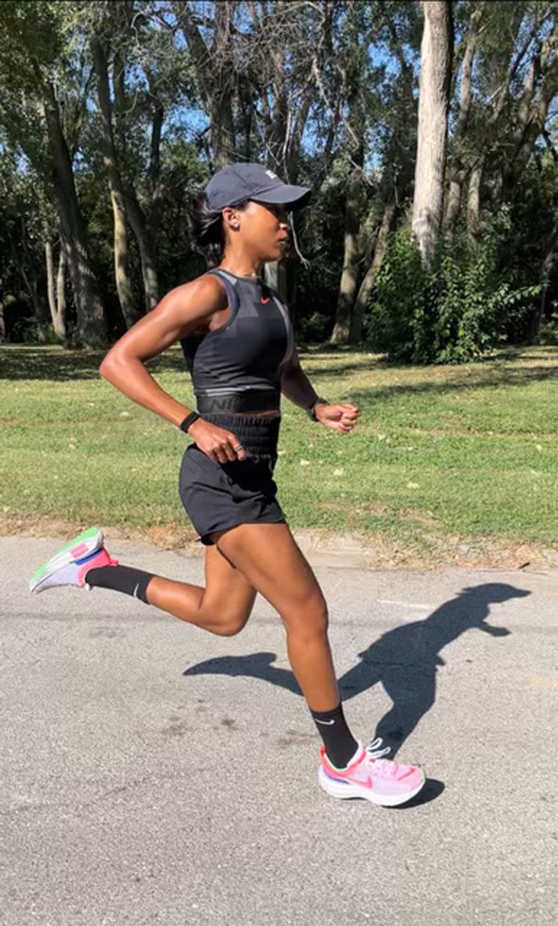 Sarah Lyon says she never wears headphones during runs to ensure she's aware of her surroundings.