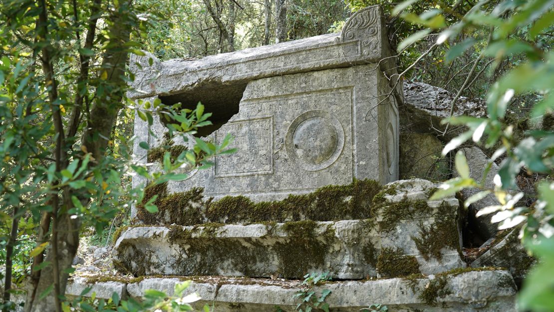 Termessos' necropolis street is filled with sarcophagi, all looted by tomb raiders.