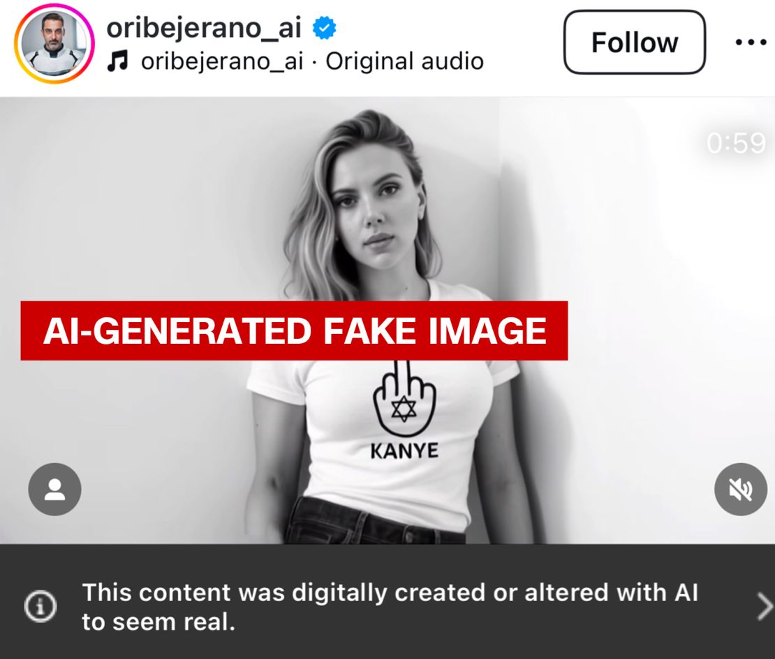 An AI-generated image of Scarlett Johansson from an antisemitism protest video.