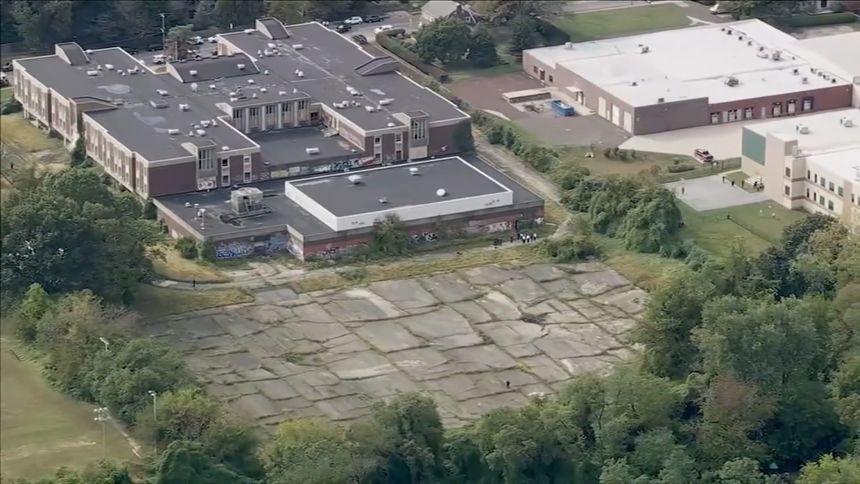 An abandoned middle school in East Mount Airy was one of the locations shearched