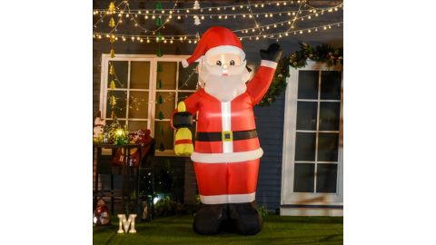 HOMCOM 8FT High Outdoor Illuminated Inflatable Christmas Lawn Decoration, Father Christmas with Bell