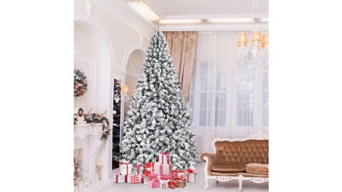Costway 9ft Snow Flocked Hinged Artificial Christmas Tree Unlit Metal