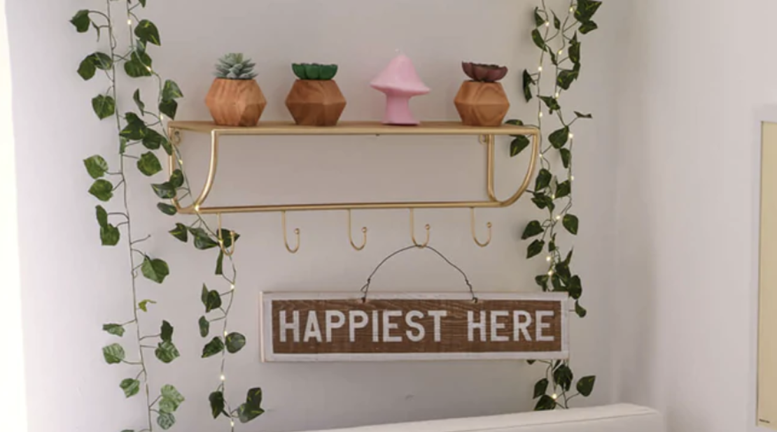 Wall Shelf With Brass Hooks