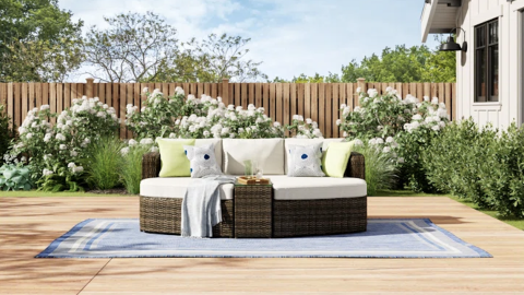 Wade Logan Griego Wide Outdoor Wicker Patio Daybed