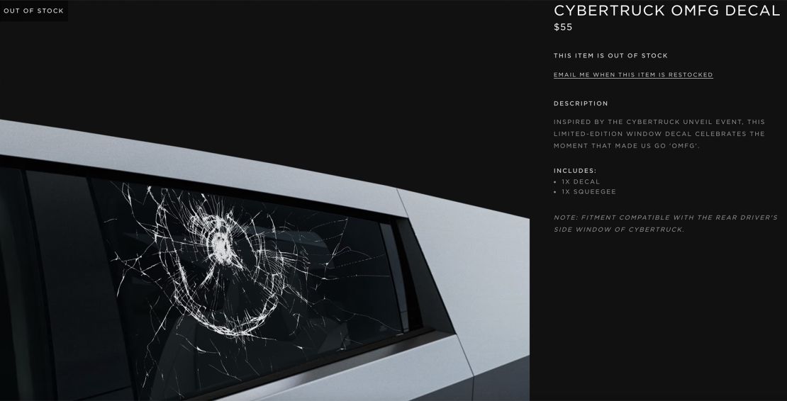 Tesla is offering window stickers that recreate the windows that cracked during the original 2019 Cybertruck unveiling.