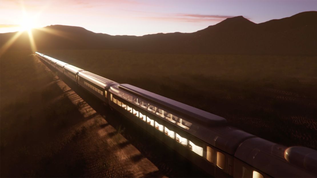 A rendering of Dream of the Desert, which will be the first luxury train in the Middle Eastern kingdom.