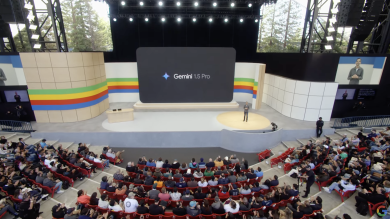 Sundar Pichai speaks about Gemini 1.5 pro during Google I/O developer conference today.