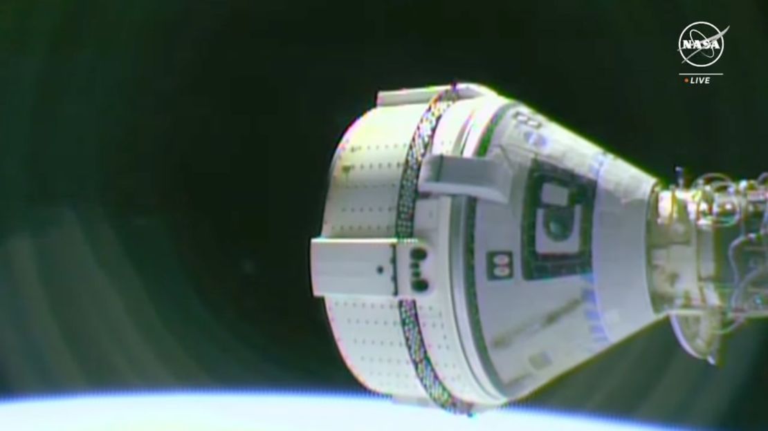 The Boeing Starliner spacecraft can be seen docked to the International Space Station on Thursday.