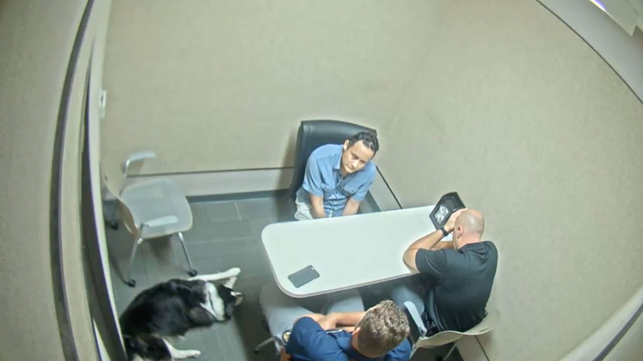 Perez is seen during an interrogation.