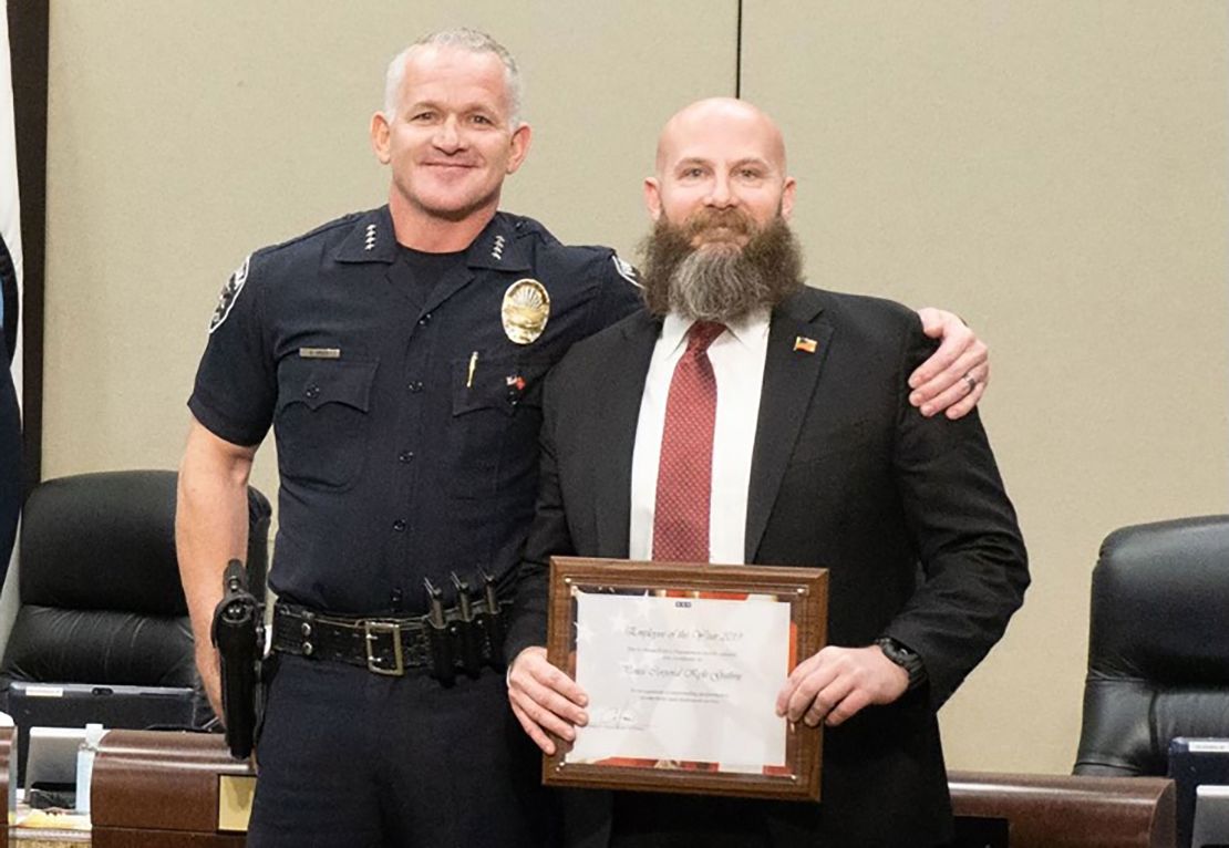 Kyle Guthrie, right, is recognized as a 2019 Employee of the Year for the Fontana Police Department.