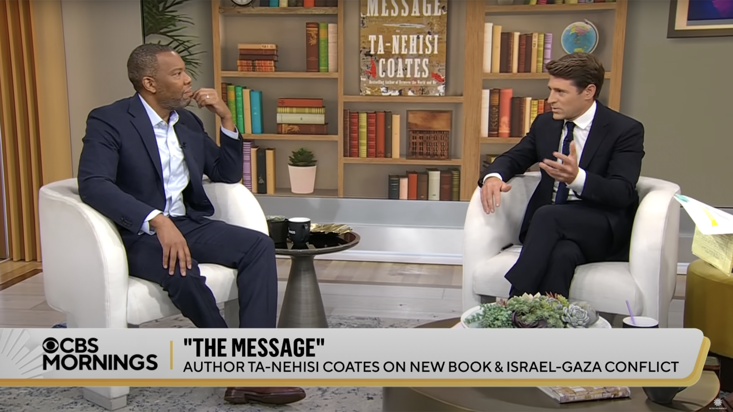 Ta-Nehisi Coates, left, sits for an interview with "CBS Mornings" anchor Tony Dokoupil on September 30, 2024.