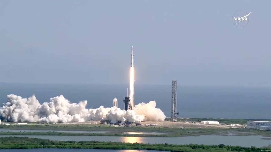 In this screenshot from the video, NASA's Europa Clipper launches from Kennedy Space Center in Florida on October 14.