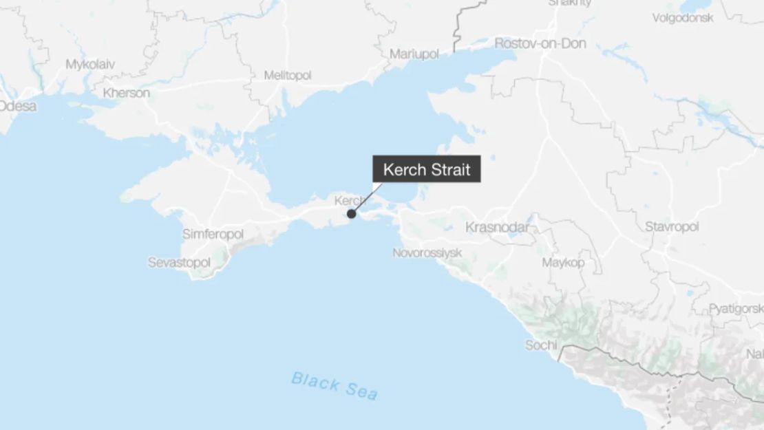 El estrecho de Kerch en Crimea, donde los dos buques de carga rusos se encuentran en peligro.