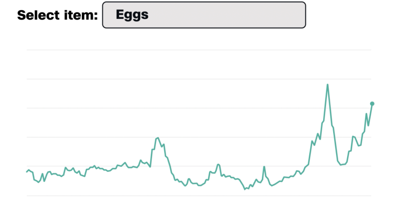 Tracking the price of eggs, meat, milk and other staple US grocery items