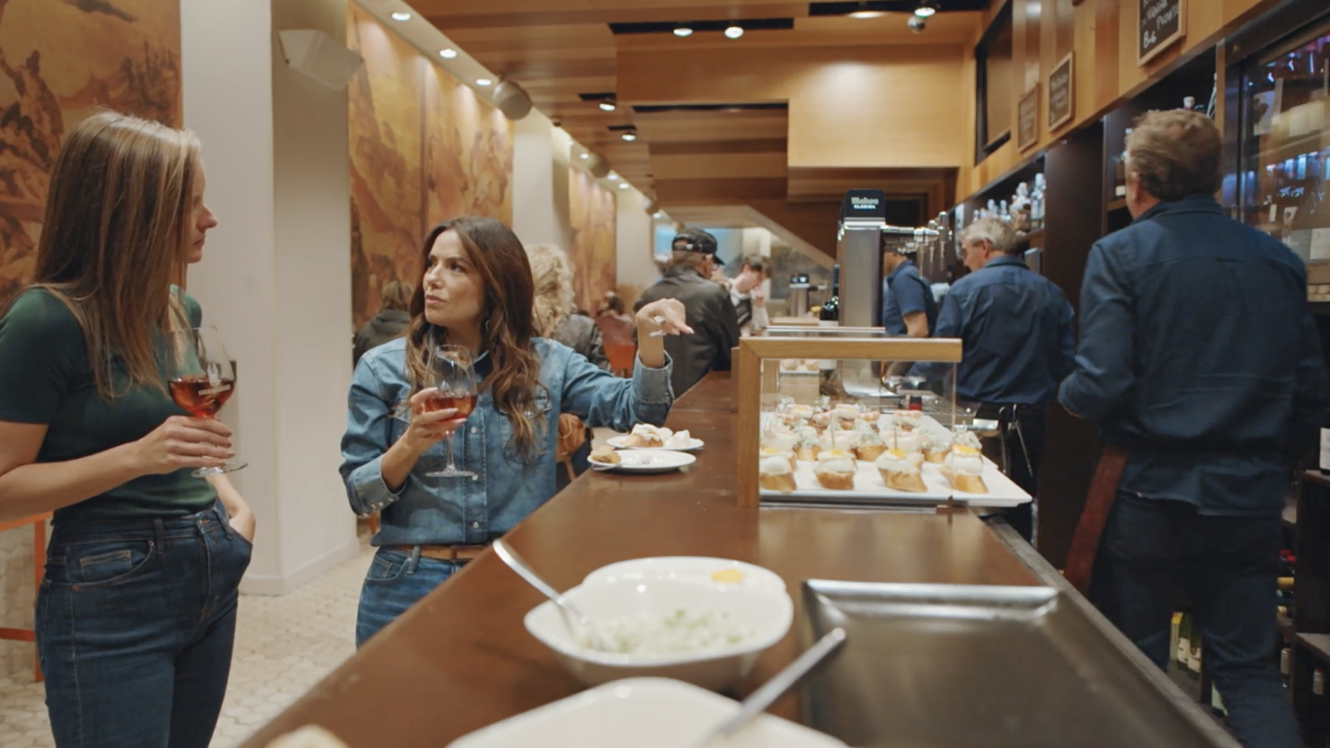 In the San Sebastián and Basque Country episode of "Eva Longoria: Searching for Spain," Eva Longoria hops from bar to bar sampling pinxtos with the expert guidance of food writer Marti Buckley.
