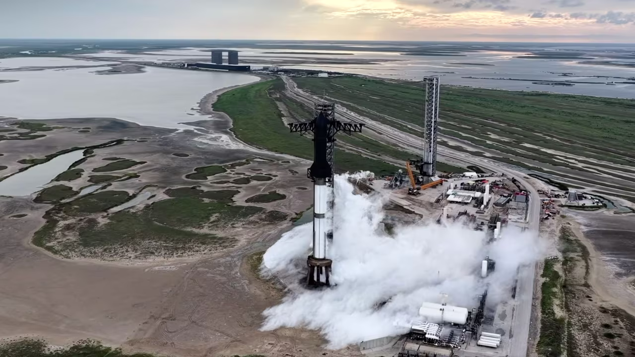 SpaceX’s Starship spacecraft and Super Heavy rocket booster in Starbase, Texas, on Monday.