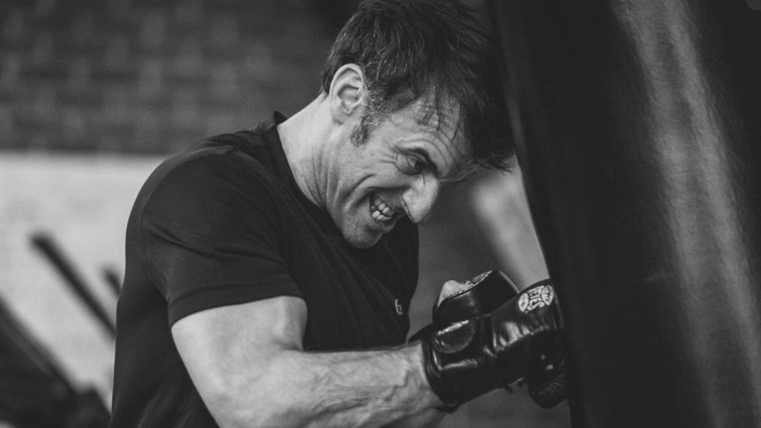 French President Emmanuel Macron pictured during a boxing session.