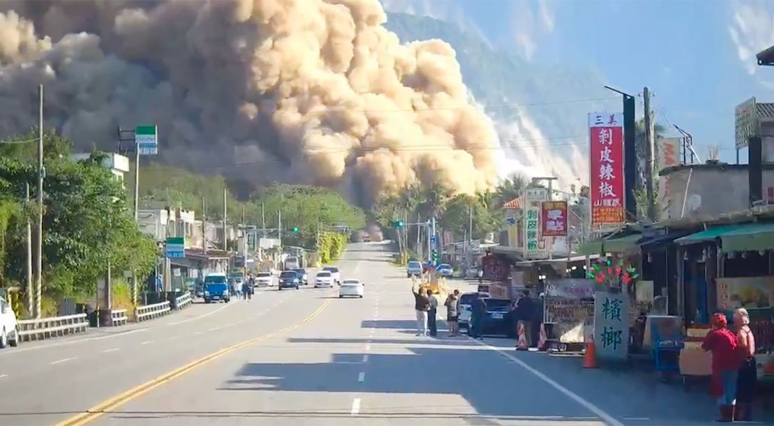 A social media video captures a massive landslide in Hualien following the 7.4 magnitude quake that rocked Taiwan on April 3, 2024.