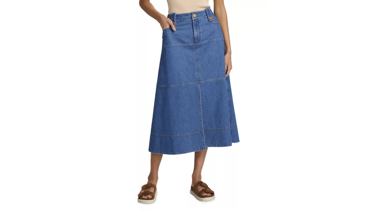 Tanya Taylor Hudie Denim Midi-Skirt