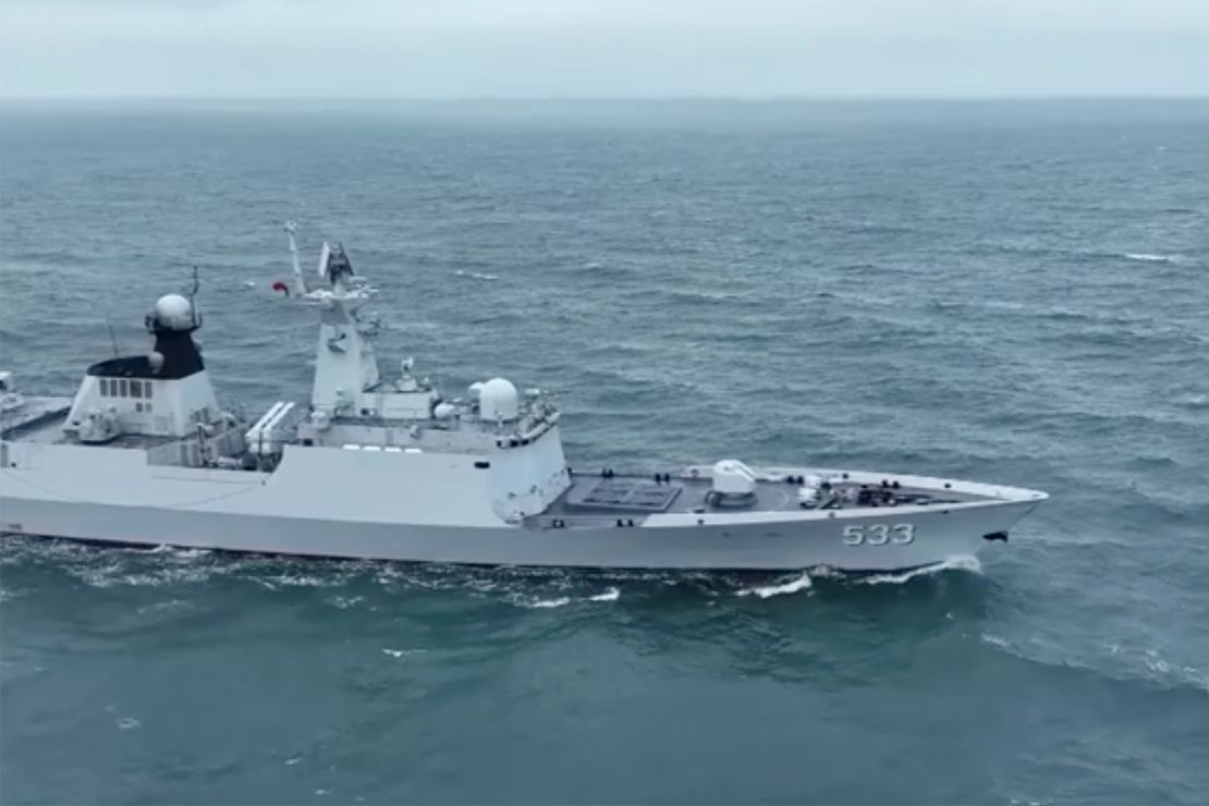 China's guided missile frigate, the Nantong, is seen taking part in the military exercises.