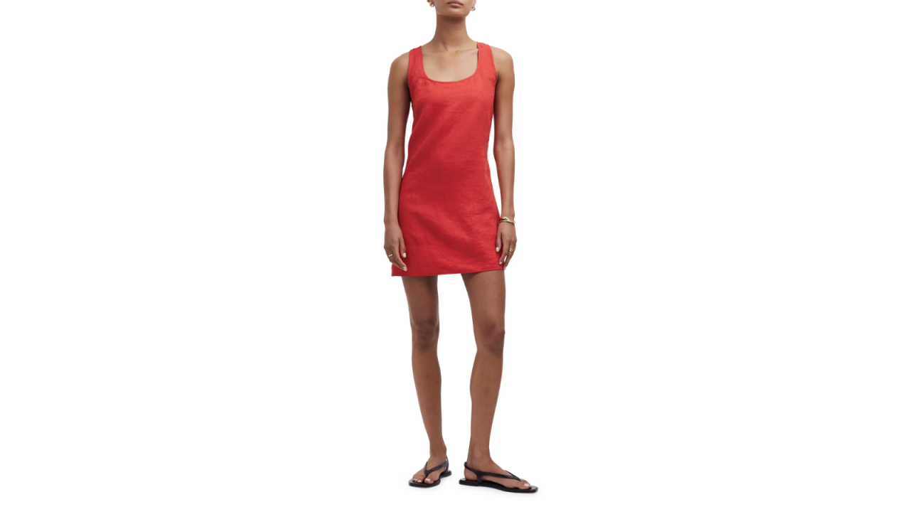 Madewell Cross Back A-Line Linen Minidress