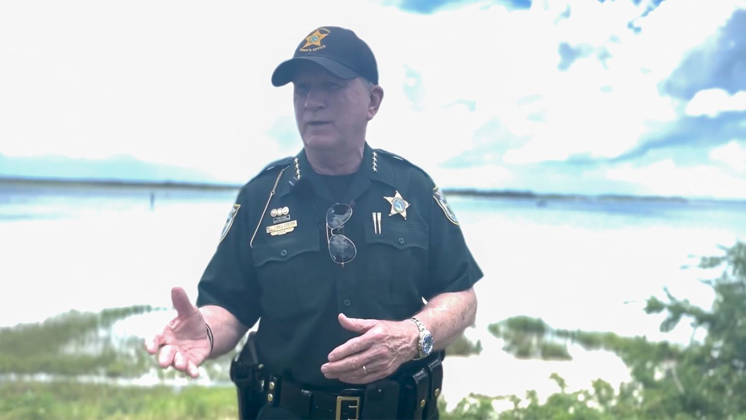 Sheriff Bill Leeper provides an update after the Nassau County Sheriff's Office Marine Unit responded to a call of a man who had been bitten by a shark Friday.
