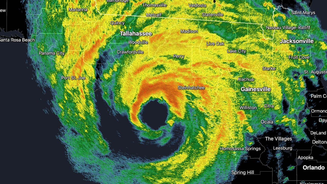 Hurricane Helene's center as seen from the Tallahassee radar around 9:30 p.m. EDT.