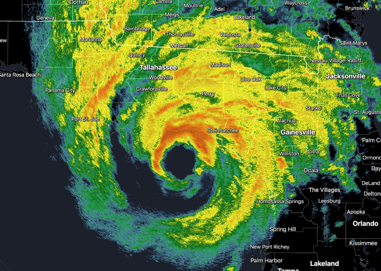 Hurricane Helene's center as seen from the Tallahassee radar around 9:30 p.m. EDT.