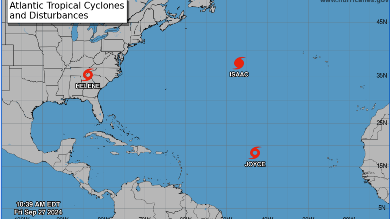 Three named storms are active in the Atlantic basin late Friday morning.