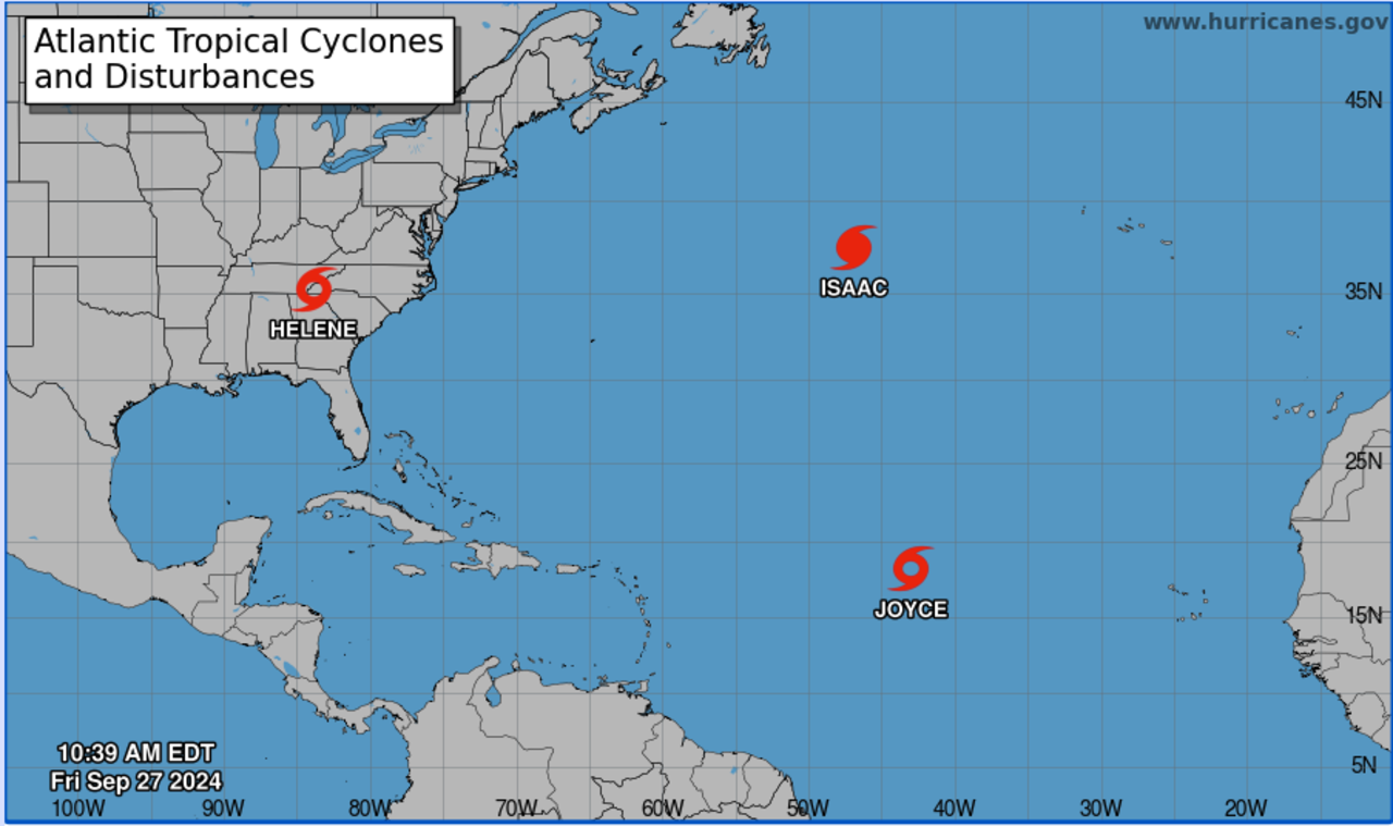 Three named storms are active in the Atlantic basin late Friday morning.