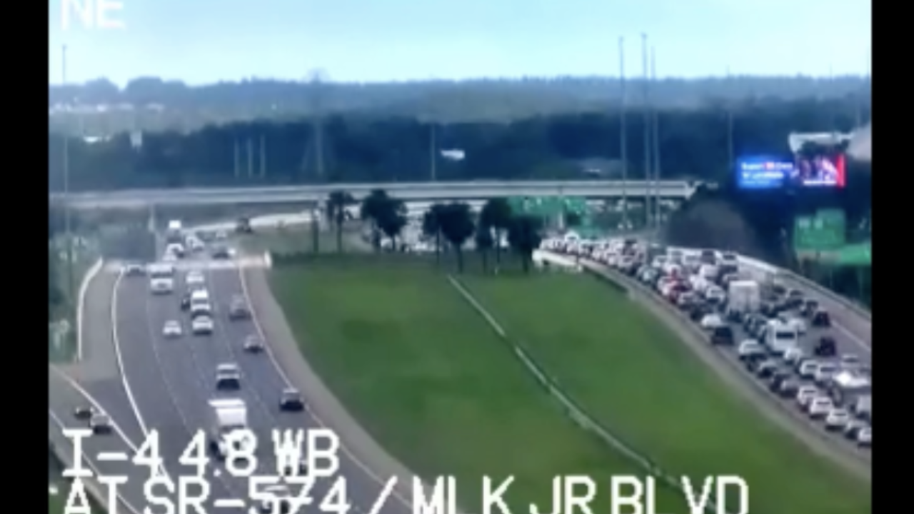 Cars backed up as they evacuate the Tampa area ahead of Hurricane Milton.