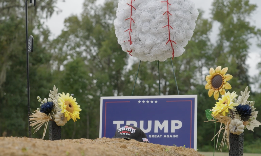 Memorials at the grave of Talan Tanner honor two things he loved: baseball and Trump.