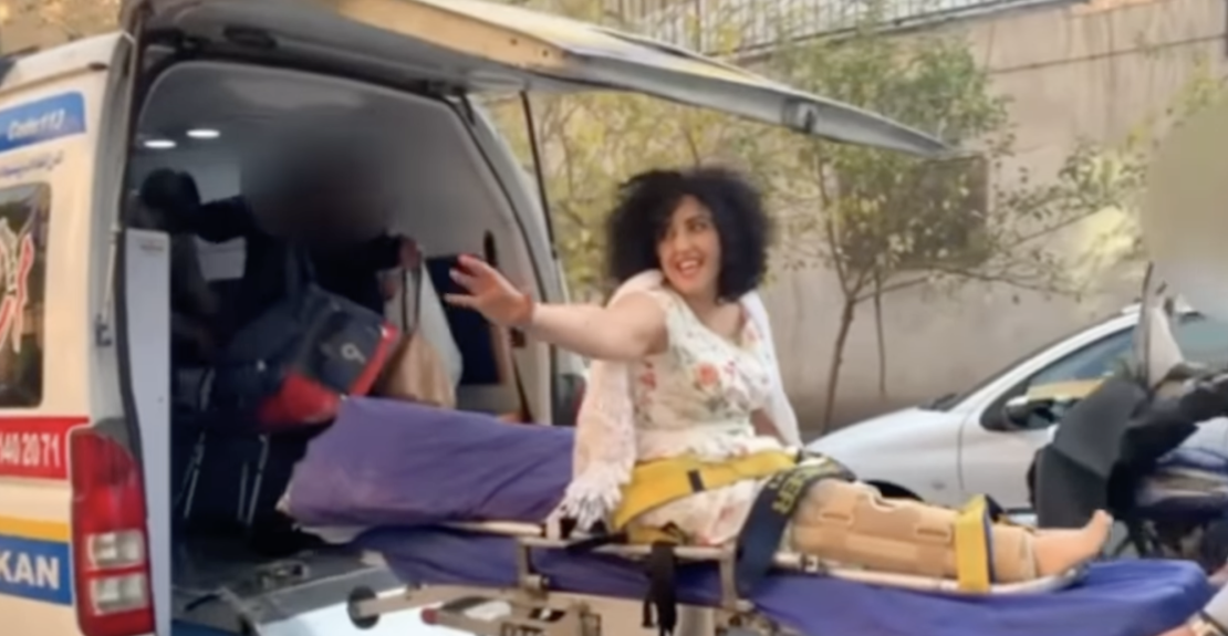 Narges Mohammadi following her temporary release from prison.