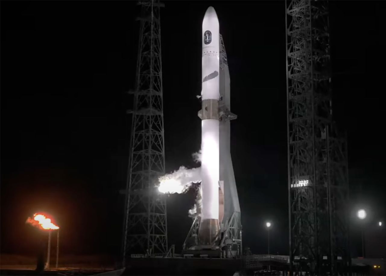 The Blue Origin New Glenn rocket sits at Launch Complex 36 at Cape Canaveral Space Force Station prior to its launch in Cape Canaveral, Florida on Thursday.