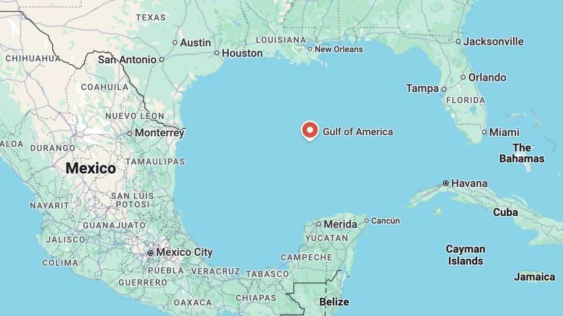 A Google map now showing the Gulf of America.