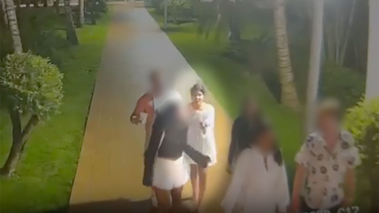 The screenshot is believed to be from the last known video of missing US college student Sudiksha Konanki, seen surrounded by a group of friends heading to the beach on March 6 around 4 a.m. before she disappeared. CNN blurred portions of this image.