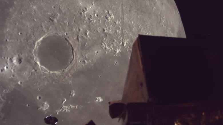 In this screengrab from video posted to social media on June 3, ispace's Resilience lunar lander orbits the moon.