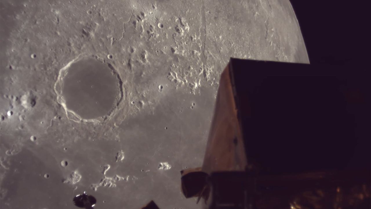 In this screengrab from video posted to social media on June 3, ispace's Resilience lunar lander orbits the moon.