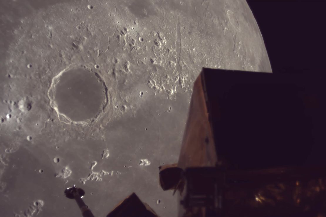 A screenshot from video posted to social media on Tuesday shows Ispace's Resilience lunar lander orbiting the moon.