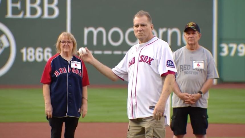 With the help of a pig kidney, Tim Andrews was strong enough to throw out the first pitch at a Boston Red Sox game in June.