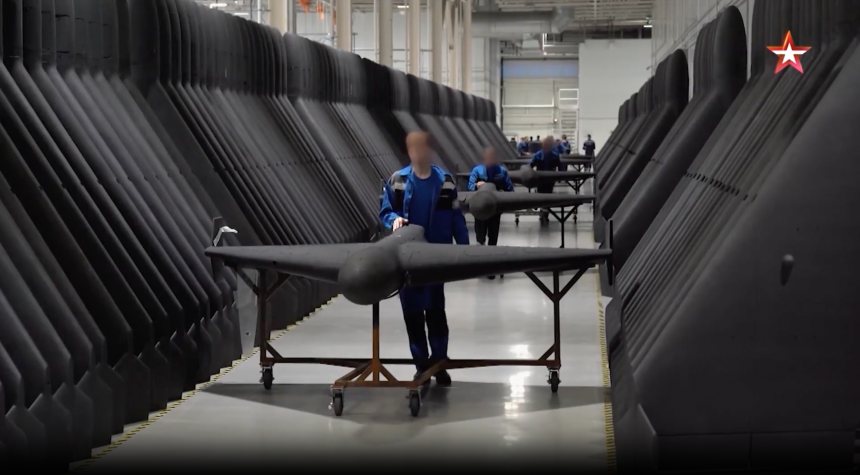A screengrab from the Zvezda documentary, showing inside the drone factory at Alabuga.