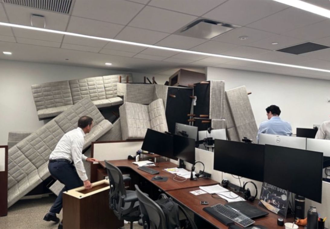 Photos surfaced on Twitter/X showing how workers pushed furniture up against their entryway to create a barricade.