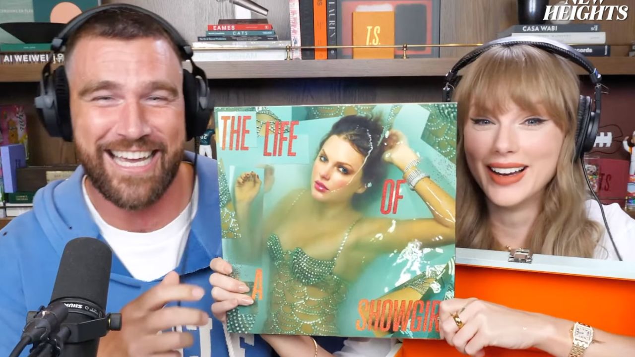 Taylor Swift reveals her new album with Travis Kelce on the New Heights podcast.