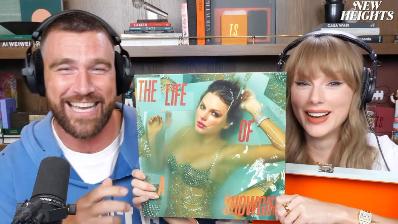 Taylor Swift reveals her new album with Travis Kelce on the New Heights podcast.