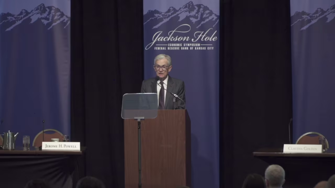 Jerome Powell speaks Friday at a central banking symposium in Jackson Hole, Wyoming.