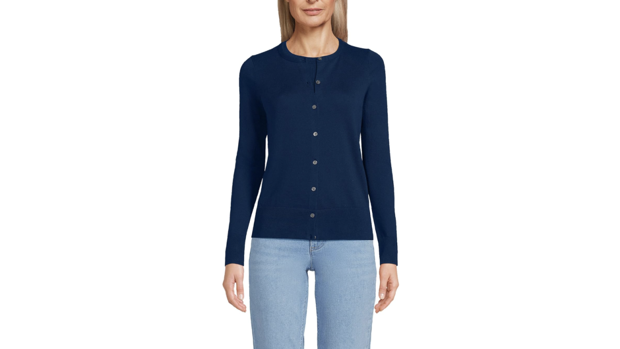 Lands' End Women's Fine Gauge Cotton Cardigan Sweater