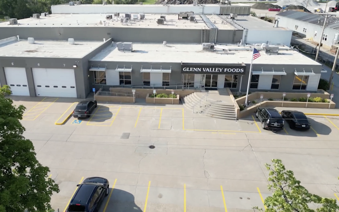Aerial view of Glenn Valley Foods, a meat processing plant in Omaha, Nebraska, where dozens of workers were detained during an immigration enforcement raid in June.