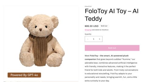 A screengrab of the FoloToy webpage for the company's AI-enabled "Kumma" bear